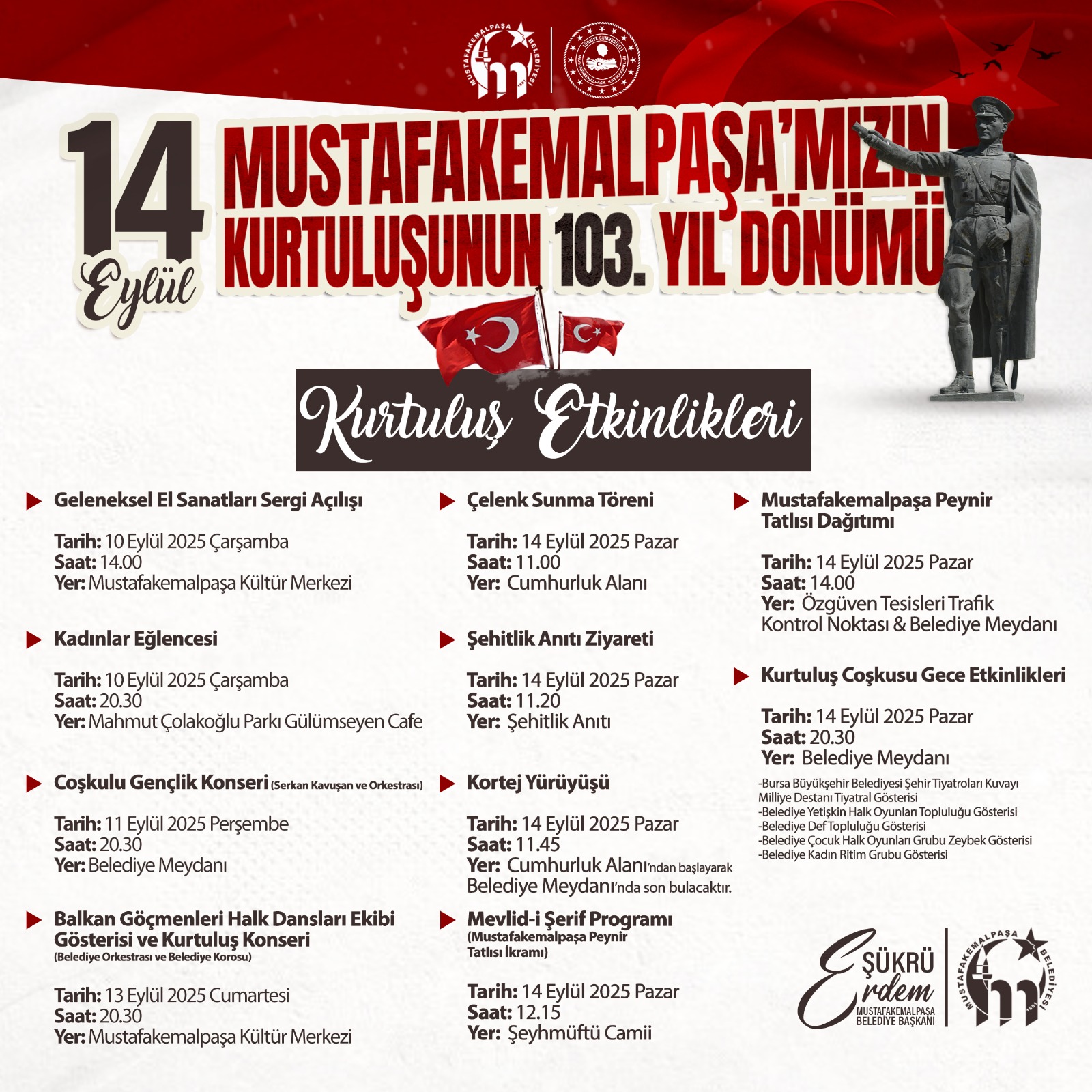 14 Eylül Mustafakemalpaşa'mızın Kurtuluşunun 103. Yıl Dönümü Etkinlikleri