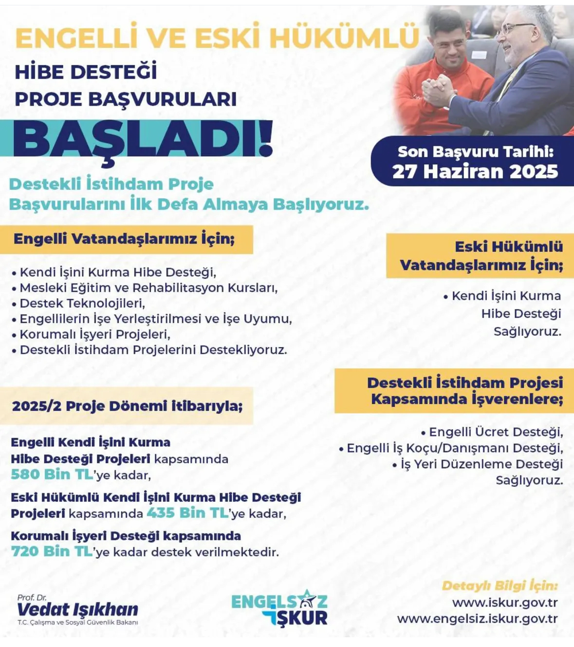 Engelli ve Eski Hükümlü Hibe Desteği Proje Başvuruları 