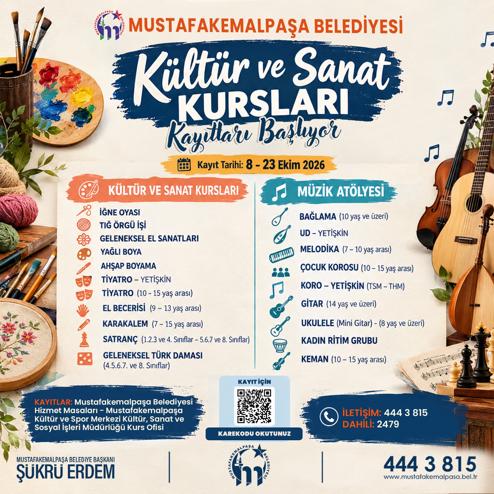 KÜLTÜR VE SANAT KURSLARI KAYITLARI BAŞLIYOR